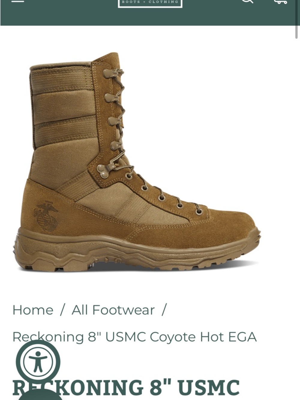 Danner Reckoning 8" USMC Coyote Hot EGA Tactical Boots - Coyote Brown
